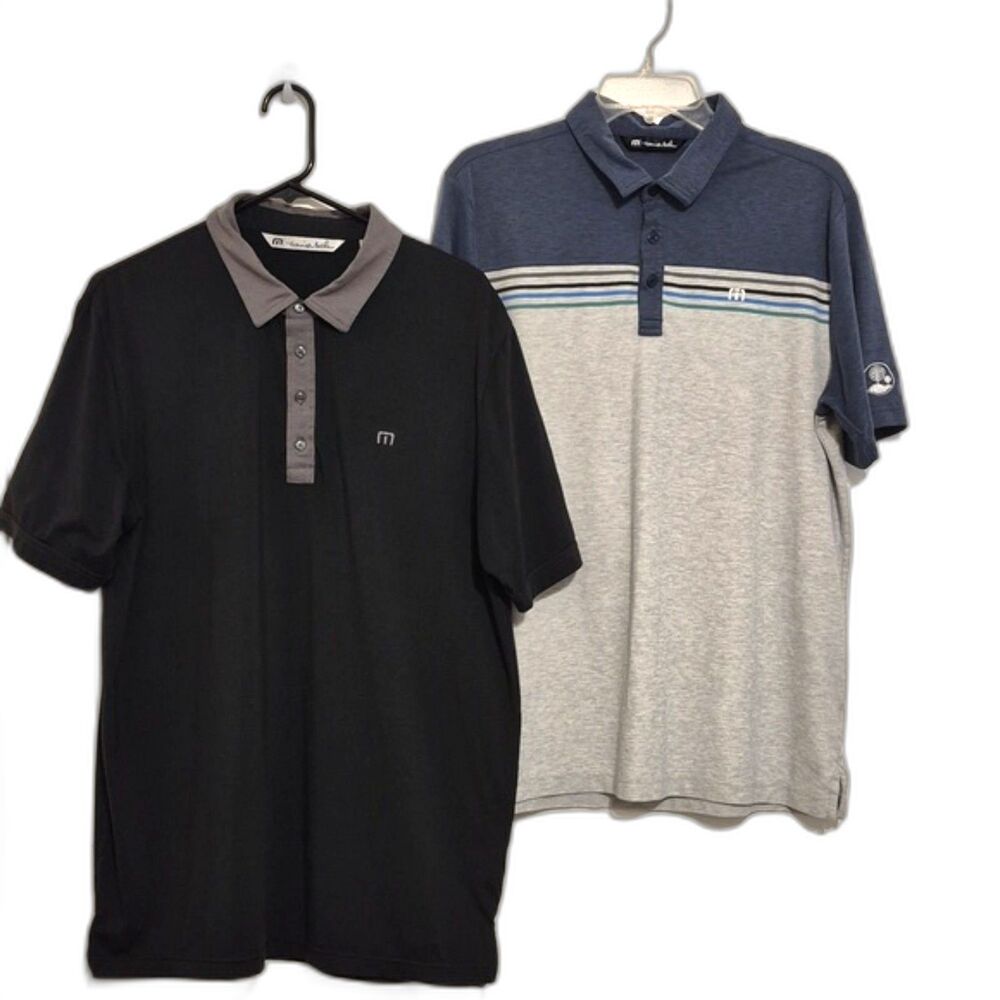 Travis Matthew Polo Shirt Lot of 2 Men L Black Gray Blue Gray Colorblock Stripe